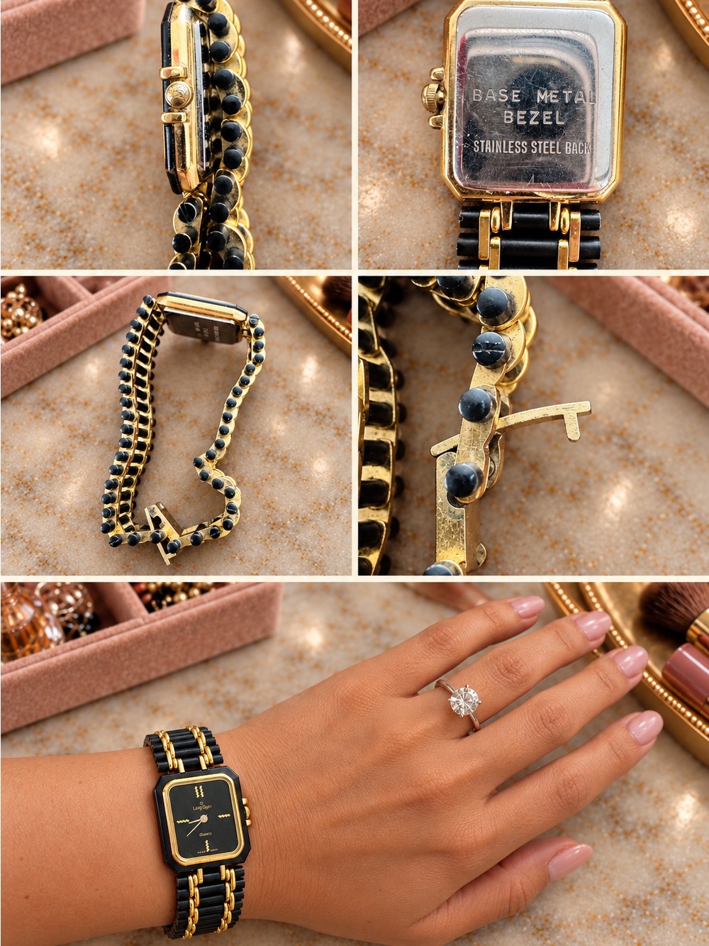 Vintage Lady Elgin Swiss Quartz Black & Gold Dress Watch - Picture 4 of 4
